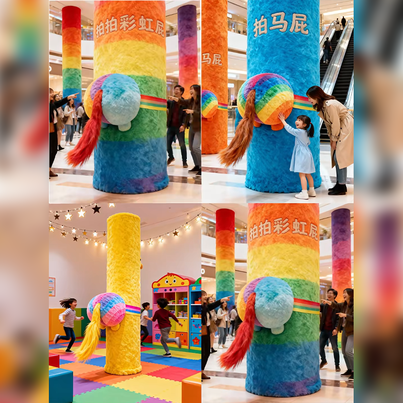 网红毛绒绒美陈商场毛绒包柱子抱抱柱装饰墙DP地铁站卡通创意美陈