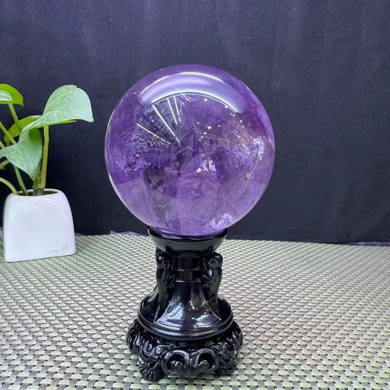 纯天然摆件优质正品乌拉圭紫水晶原石球晶体透色泽美底座
