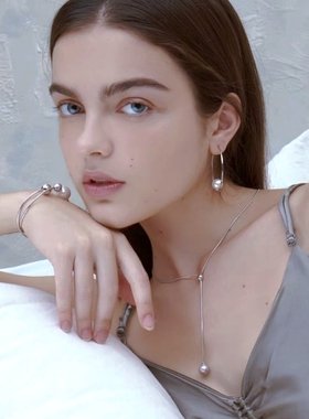 西班牙波西米亚人极光8mm澳白云紫色珍珠Y字形气质通勤混搭项链