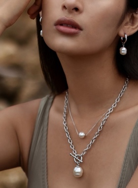 西班牙波西米亚复古极光澳白色16mm巴洛克珍珠OT扣项链男女情侣款