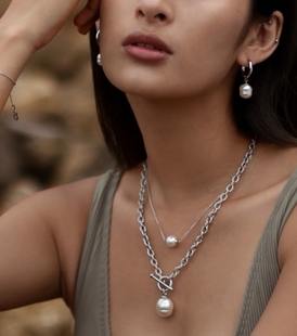 西班牙风情波西米亚复古极光澳白色16mm巴洛克珍珠OT扣项链