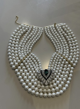 奢华贵妇法式复古老钱风极光澳白色贝壳珍珠多层气质晚宴礼服项链