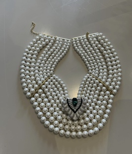 奢华贵妇法式 复古老钱风极光澳白色贝壳珍珠多层气质晚宴礼服项链