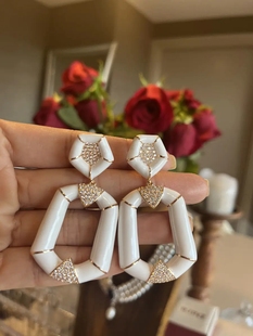 意大利古董老钱风系列水晶几何圈圈个性 气质百搭高级感耳环