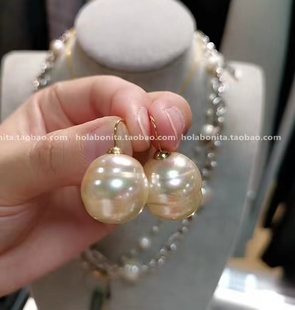 西班牙海岛风复古极光14 18mm巴洛克伴彩异形珍珠耳钉耳环礼物