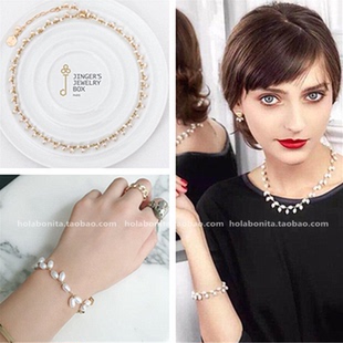 法国巴黎设计师JINGER镀18K金手工天然淡水珍珠麦穗气质项链手链