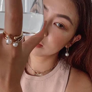 西班牙风波西米亚人轻奢INS风简约百搭气质链条元 素OT扣珍珠项链