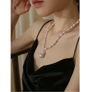 小众法式 女友礼物 设计天然淡水巴洛克珍珠OT扣优雅气质名媛项链