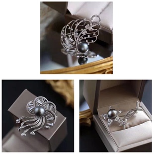 法国小众设计天然黑色大溪地珍珠胸针 送长辈礼物 端庄大方显气质