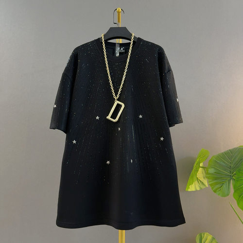 黑色星星亮片宽松短袖T恤百搭