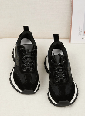 2025新款黑色厚底老爹鞋女增高运动休闲鞋百搭透气户外鞋G016