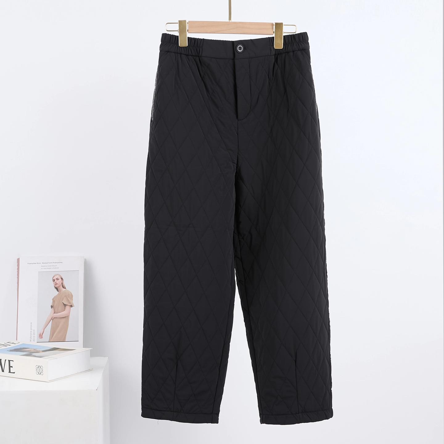 轻奢极简风压竖条纹直筒羊驼绒裤