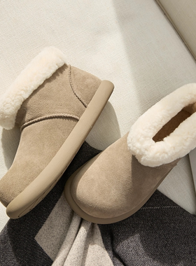 2025新款浅棕色冬季真皮真毛雪地靴女11186