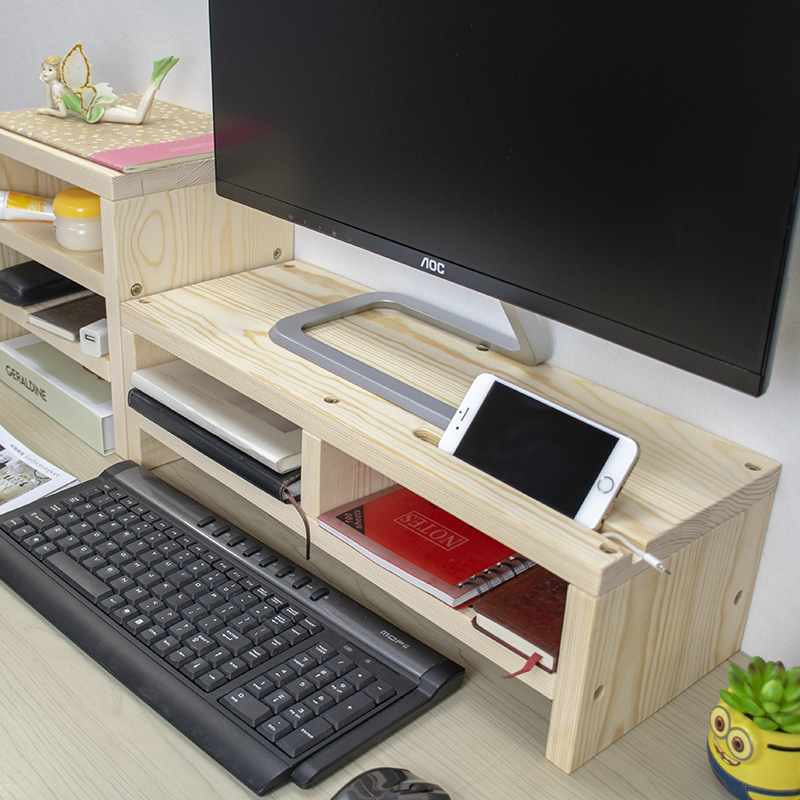 电脑增高架显示器屏键盘收纳置物整理架实木护颈液晶屏办公桌面