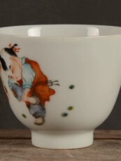 чашка 景德镇厂货瓷器手绘粉彩童趣童子嬉戏小杯子茶杯古玩古董精品陶瓷