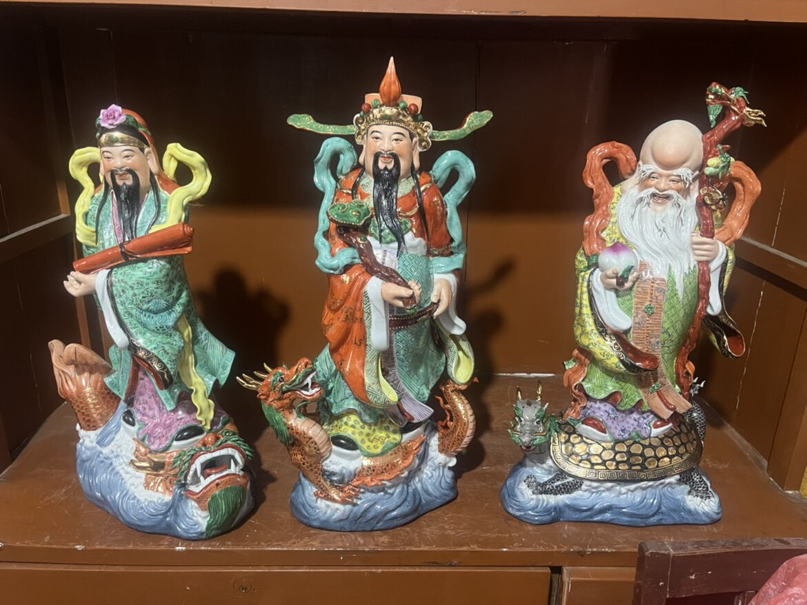 景德镇雕塑瓷厂厂货瓷器手绘站怪三星一套摆件古玩古董收藏精品瓷