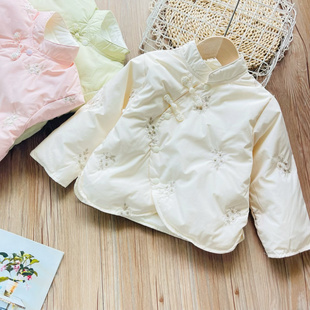 中国风女童羽绒服 2024秋冬季盘扣立领90白鸭绒宝宝轻薄羽绒外套