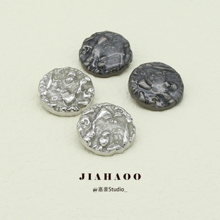 JIAHAO星空灰金属纽扣轻奢高级感女粗花呢大衣毛衣夹克风衣钮扣子
