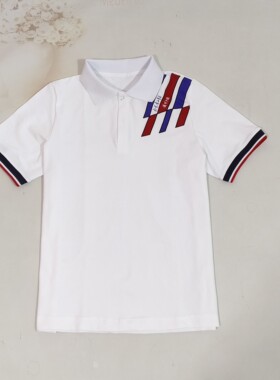 纯白色夏季网眼朱地棉短袖Polo领校服北京通州分校校服仿制款