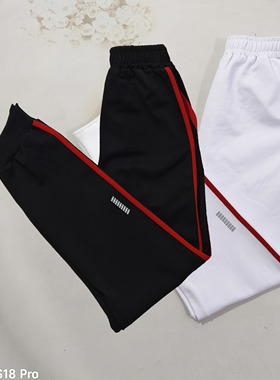 男女学生同款纯黑色白色加红色条纹收口校服裤子定制可选加绒款