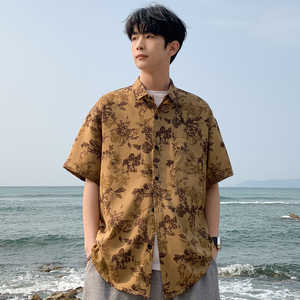 短袖花衬衫男夏季潮流痞帅海岛度假风宽松休闲垂感衬衣C508-P40图片
