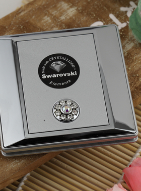 Alina专柜小镜子黑色施华洛元素双面便携随身化妆镜方形男女镜子