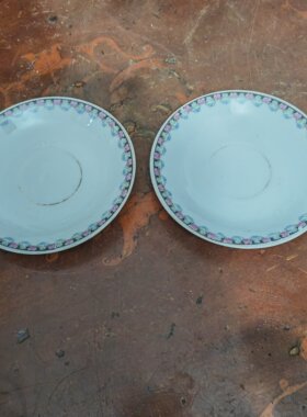 2个装民国醴陵光绿瓷厂花卉描金瓷碟矿物釉面老瓷茶托怀旧老物件
