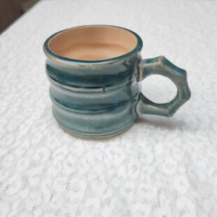 老物件陶瓷茶杯创意设计竹节绿釉文艺杯子纪念古董瓷器摆件