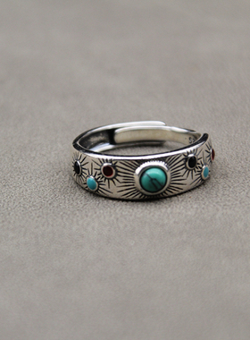 蒙歌民族风复古做旧绿石戒指女小众设计感高级轻奢食指戒蒙古族