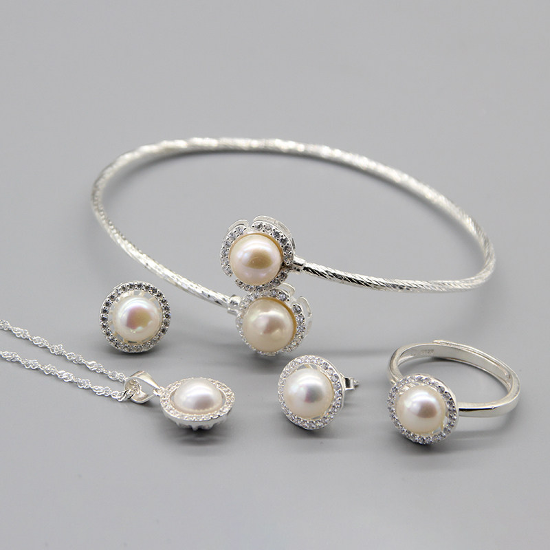 民族风925纯银四件套套装天然珍珠饰品蒙古纯银套装饰品藏族饰品