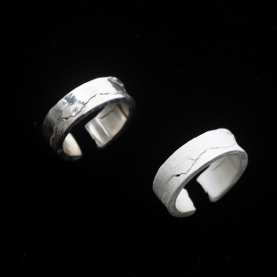 烧白 925银抛光 OUTSIDERINSIDE 山峰裂缝戒指