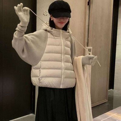 羽绒服女款高端女短款秋冬卫衣式羽绒服韩版白鸭绒羽绒拼接外套
