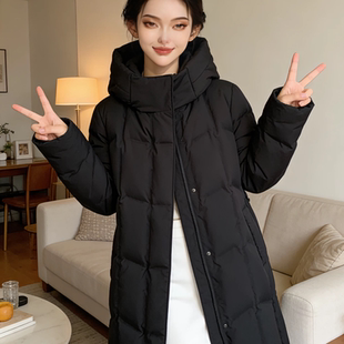 鹅绒连帽秋冬保暖显瘦加厚鹅绒修身 女外套25面包收腰90 服服长款