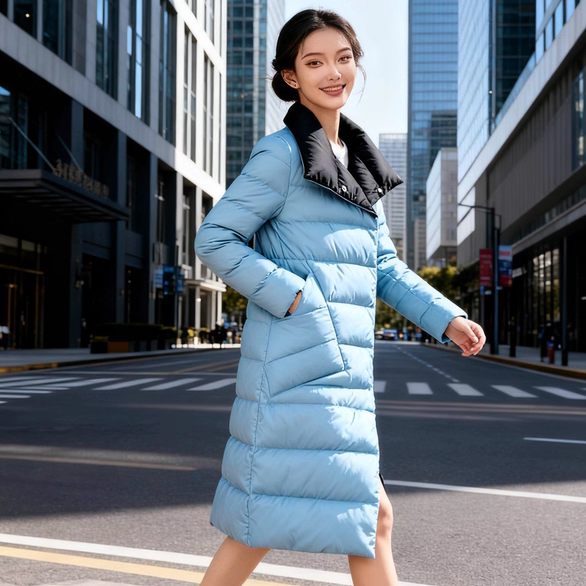 韩版修身女装轻薄中长款白鸭绒羽绒服显瘦过膝外套