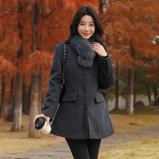 老钱风貉子毛领收腰毛呢羽绒外套女2025冬新款中长款气质名媛大衣