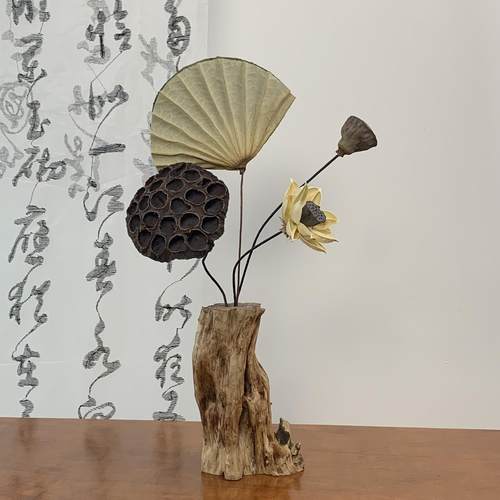 中式复古禅意实木干花花瓶摆件