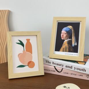 ins风原木色北欧相框 饰画框 7寸实木奇妙创意摆件卧室拍照道具装