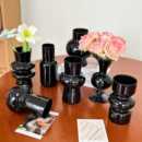 北欧ins风简约黑色玻璃花瓶水培鲜花插花仿真花创意家居装 饰摆件