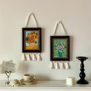 法式 饰画珍珠相框餐厅卧室床头沙发背景墙挂画 复古梵高莫奈油画装