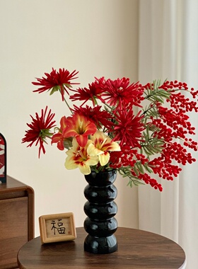 红色系仿真花新年花束假花摆设