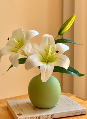 小清新仿真百合花假花陶瓷花瓶