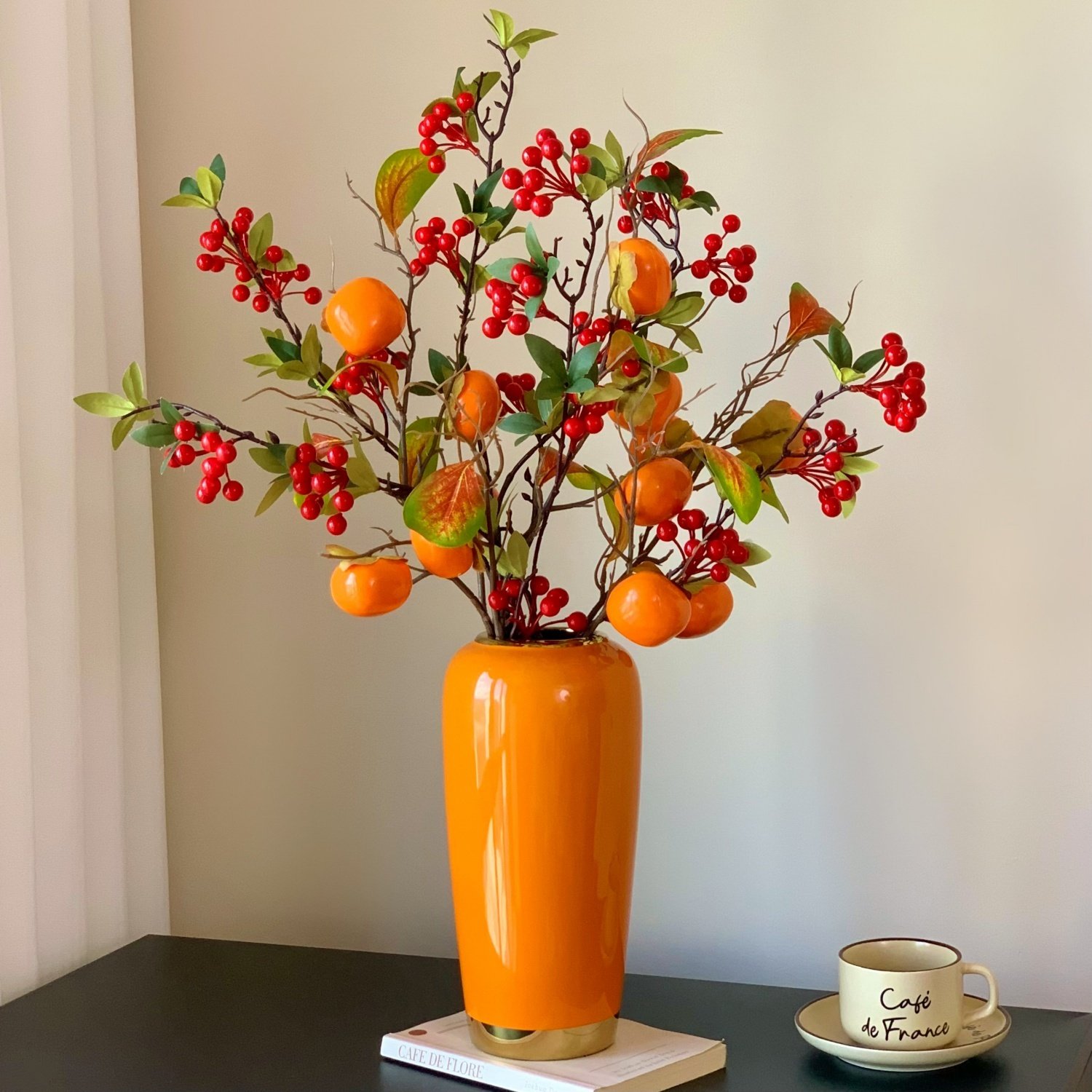 仿真花假花摆设石榴花摆件柿子果树枝干花花束客厅餐桌花艺装饰花,家居饰品,仿真花/假花,淘宝优惠券,粉丝福利购,淘宝优惠卷