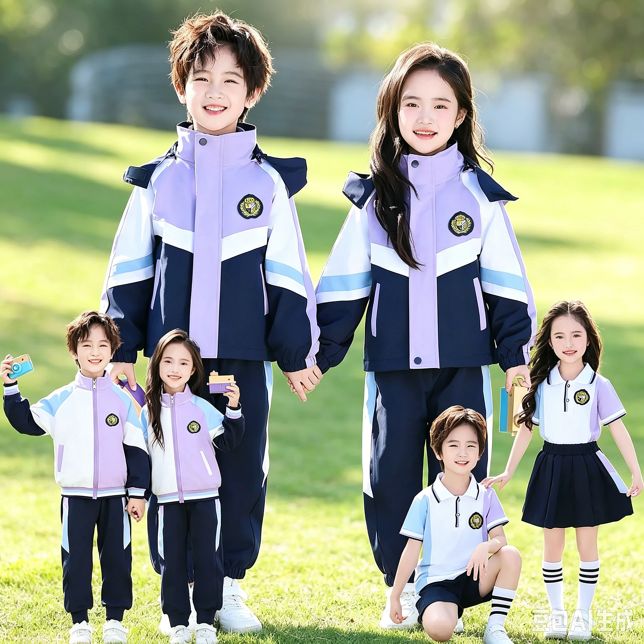班服小学生校服冲锋衣三件套儿童秋季一年级运动会幼儿园园服冬装图片