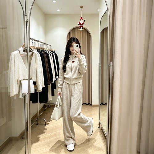 秋冬女装显瘦高腰阔腿裤两件套