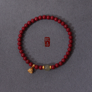 保真朱砂紫金砂帝王砂手链细款 女生手串925银本命年送礼学生闺蜜