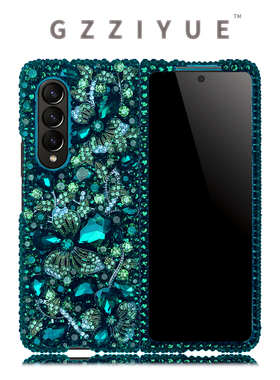 HP适用于三星Zfold7/6/5/4原创绿色水钻手机壳定制满钻个性小众