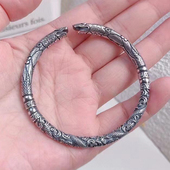 足银999老九门同款 手镯男陈伟霆佛爷纯银复古龙头单双响环银镯子
