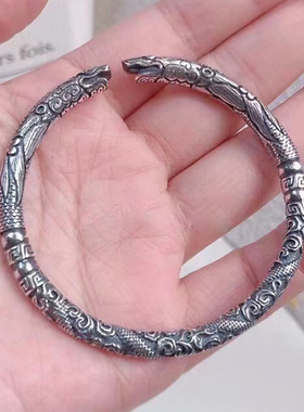 复古男999纯银龙头手镯老九门