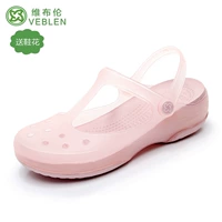 Тапочки в стиле Crocs, нескользящая пляжная обувь, мюли на плоской подошве на танкетке для школьников и студентов, закрытый носок, подходят для носки на улице, в корейском стиле