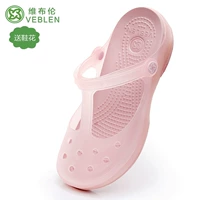 Тапочки в стиле Crocs, нескользящая пляжная обувь на платформе, мюли для школьников и студентов на танкетке, закрытый носок, подходят для носки на улице, в корейском стиле